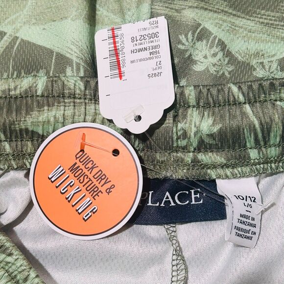 Children's Place Boys Basketball Shorts Palm Trees Beach Green Tropical L 10/12 - Picture 8 of 8